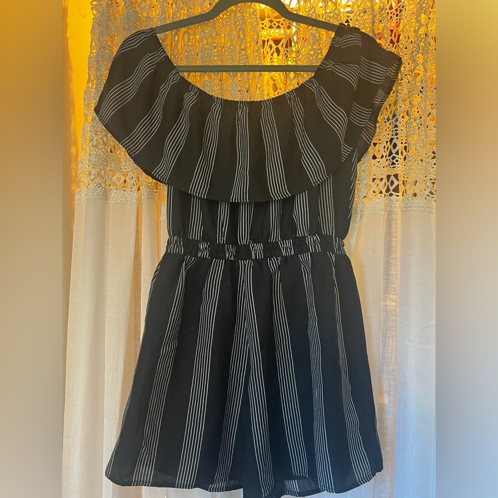 Urban Outfitters: Lucca Black Grey Striped Romper: M